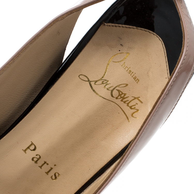 Pre Owned Christian Louboutin Tricolor Patent Leather Lady Peep Toe Platform Slingback Sandals Size 38.5