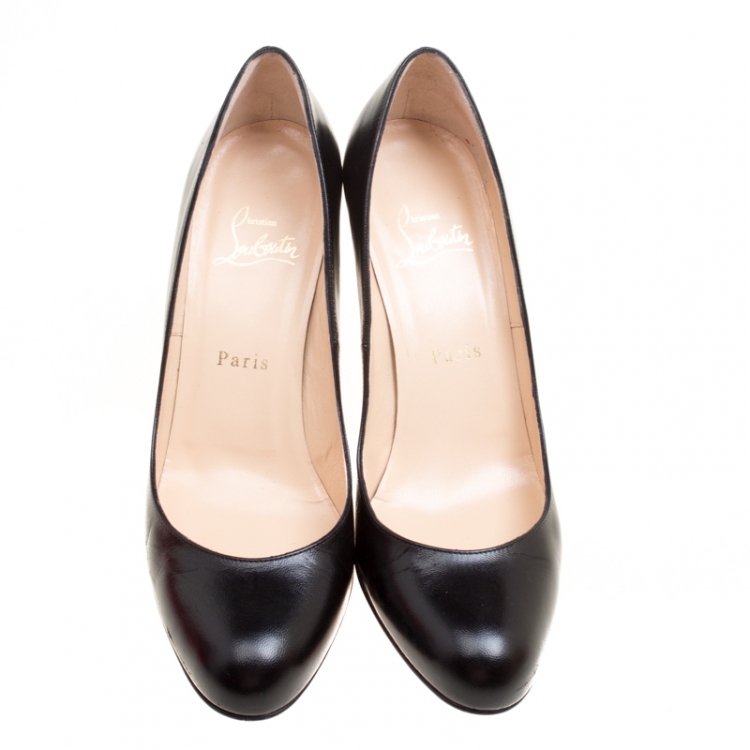Pre Owned Christian Louboutin Black Leather Simple Pumps Size 38.5