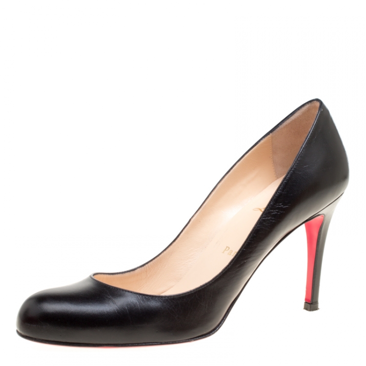 Pre Owned Christian Louboutin Black Leather Simple Pumps Size 38.5