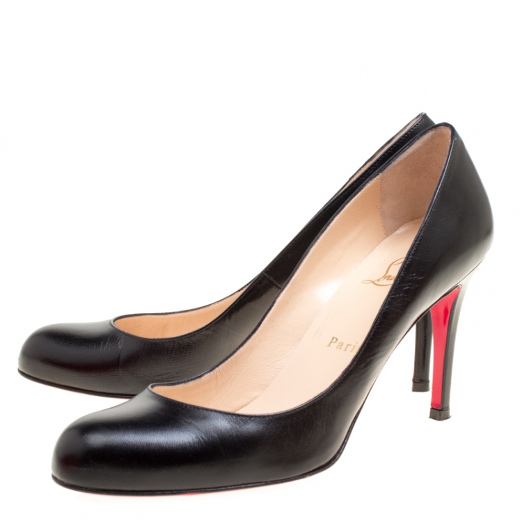Pre Owned Christian Louboutin Black Leather Simple Pumps Size 38.5