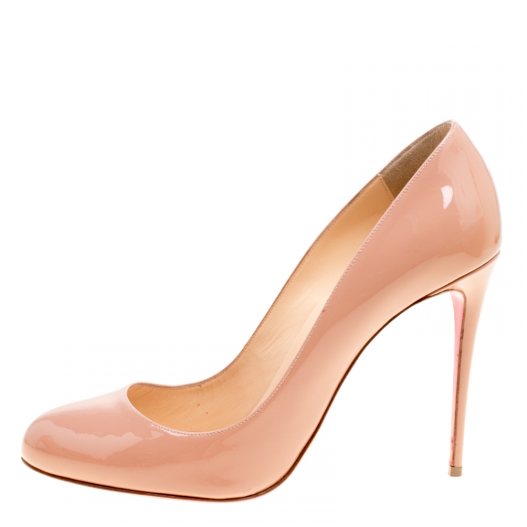Pre Owned Christian Louboutin Beige Patent Leather Dorissima Pumps Size 40.5