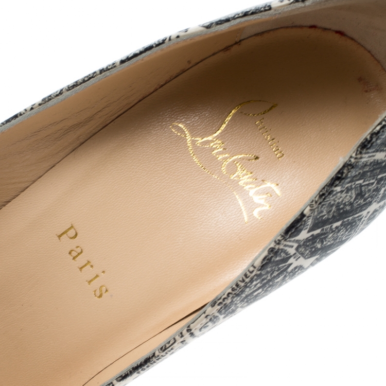 Pre Owned Christian Louboutin Monochrome Paris Map Print Leather Decollete Pointed Toe Pumps Size 37