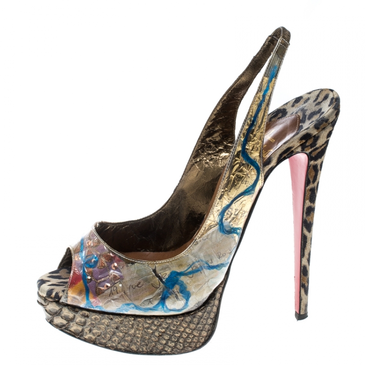 Pre Owned Christian Louboutin PVC Eco Trash Peep Toe Platform Slingback Sandals Size 38