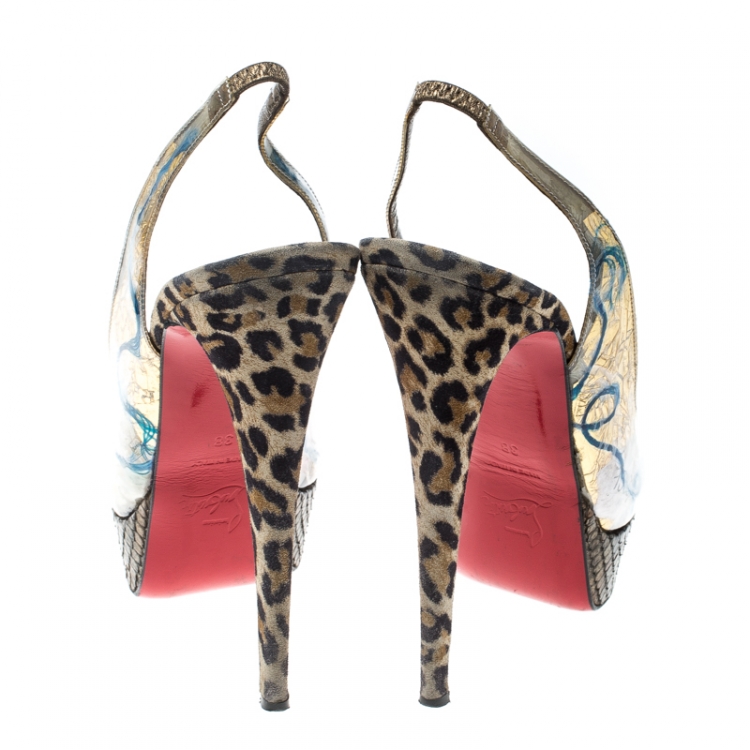 Pre Owned Christian Louboutin PVC Eco Trash Peep Toe Platform Slingback Sandals Size 38