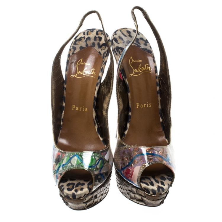 Pre Owned Christian Louboutin PVC Eco Trash Peep Toe Platform Slingback Sandals Size 38
