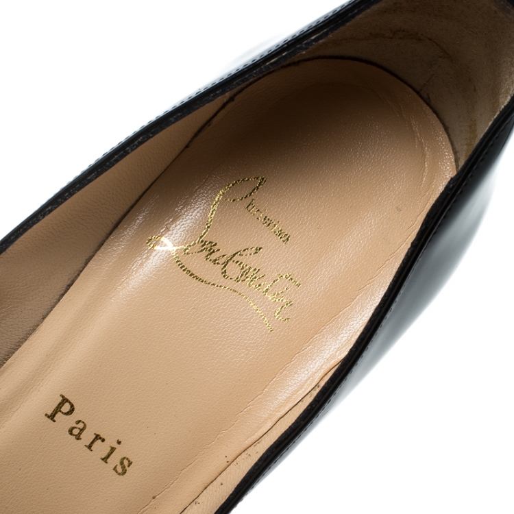 مملوكة مسبقًا Christian Louboutin Black Patent Leather Hyper Prive Peep Toe Platform Pumps Size 37.5