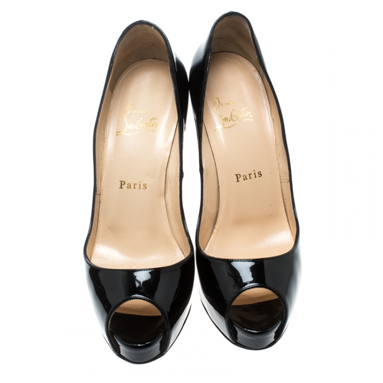 مملوكة مسبقًا Christian Louboutin Black Patent Leather Hyper Prive Peep Toe Platform Pumps Size 37.5