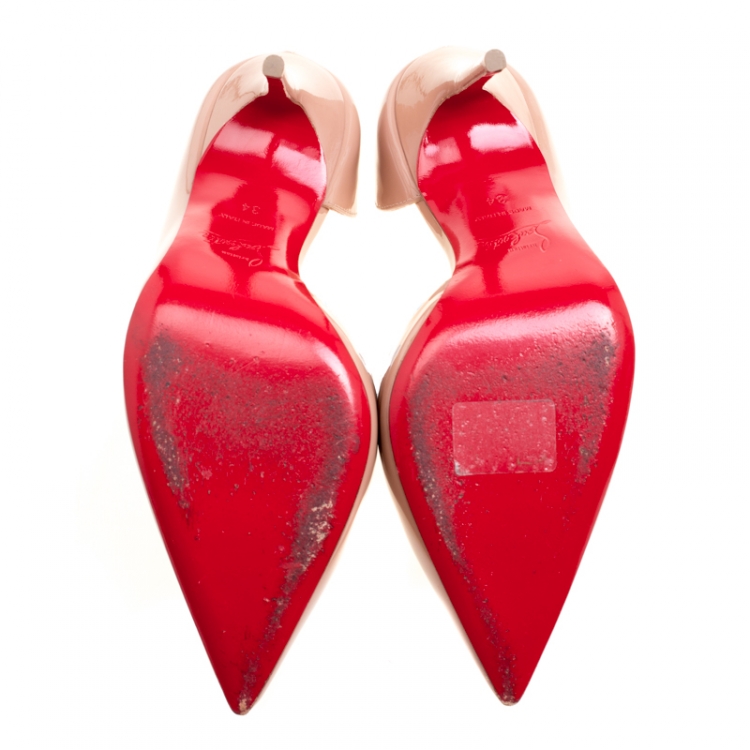 Pre Owned Christian Louboutin Beige Patent Leather Iriza D'orsay Pointed Toe Pumps Size 34