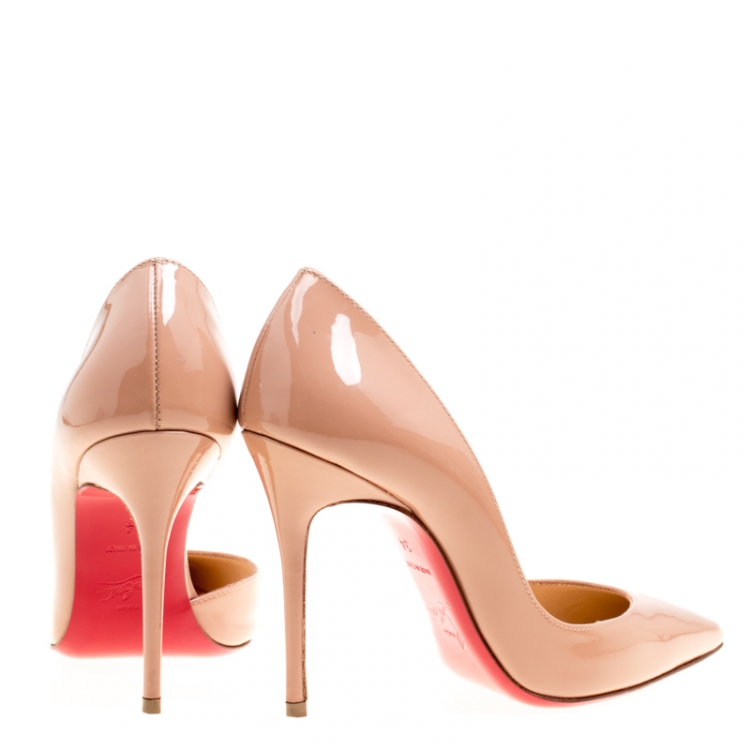 Pre Owned Christian Louboutin Beige Patent Leather Iriza D'orsay Pointed Toe Pumps Size 34