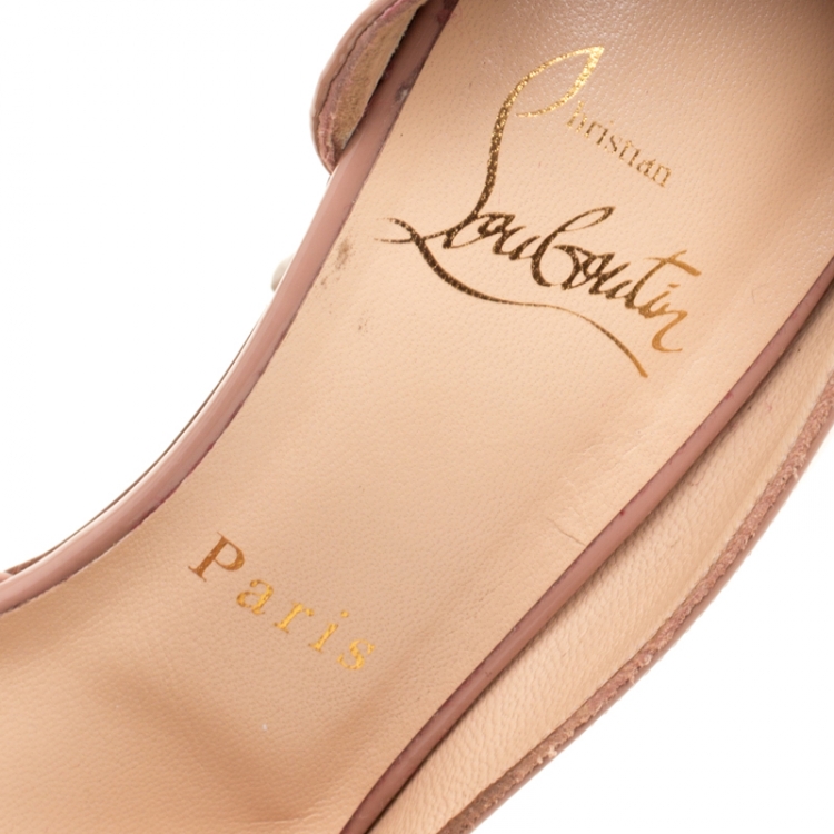 Pre Owned Christian Louboutin Beige Patent Leather Iriza D'orsay Pointed Toe Pumps Size 34