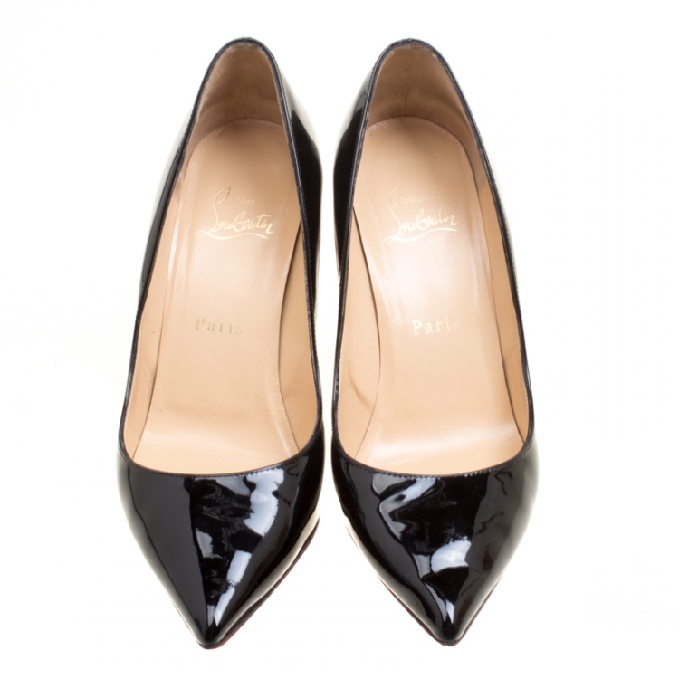 Pre Owned Christian Louboutin Black Patent Leather Pigalle Pointed Toe Pumps Size 38