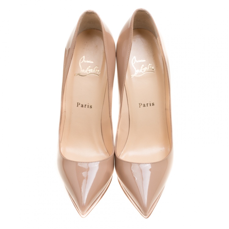 Pre Owned Christian Louboutin Beige Patent Leather Pigalle Plato Pumps Size 37