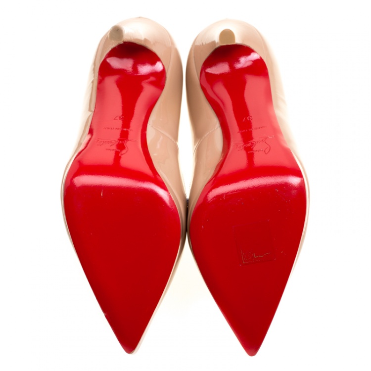 Pre Owned Christian Louboutin Beige Patent Leather Pigalle Plato Pumps Size 37