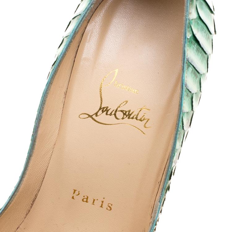 Pre Owned Christian Louboutin Two Tone Metallic Python Scarabee Lady Peep Toe Platform Pumps Size 37
