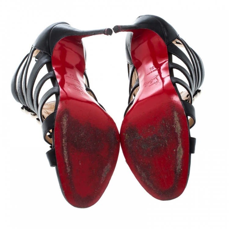 Pre Owned Christian Louboutin Black Leather Studded Gladiator Sandals Size 38