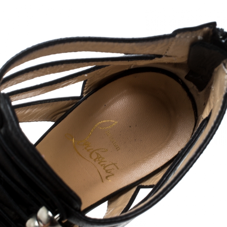 Pre Owned Christian Louboutin Black Leather Studded Gladiator Sandals Size 38