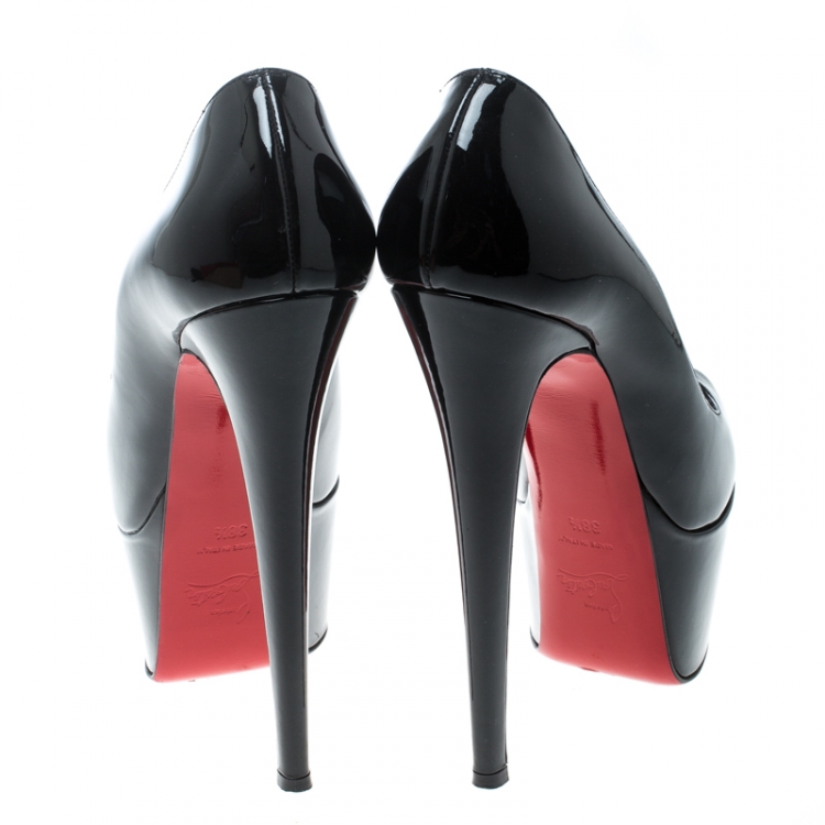 Pre Owned Christian Louboutin Black Patent Jamie Peep Toe Platform Pumps Size 38.5