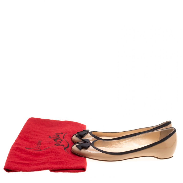 Pre Owned Christian Louboutin Beige Patent Balinodono Bow Ballet Flats Size 36.5