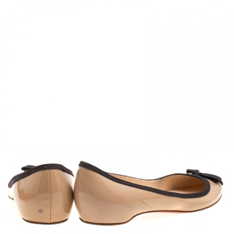 Pre Owned Christian Louboutin Beige Patent Balinodono Bow Ballet Flats Size 36.5