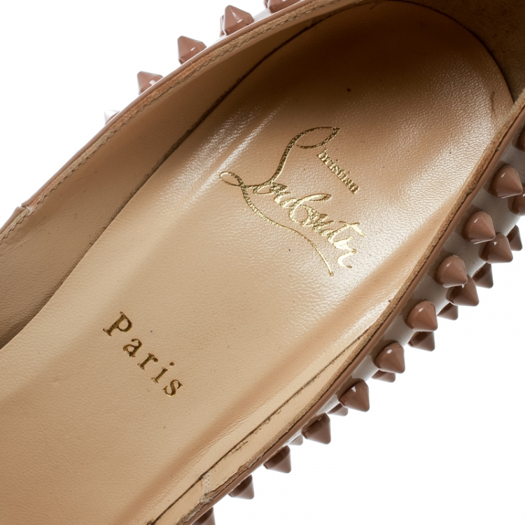 Pre Owned Christian Louboutin Beige Patent Pigalle Spikes Pumps Size 38.5