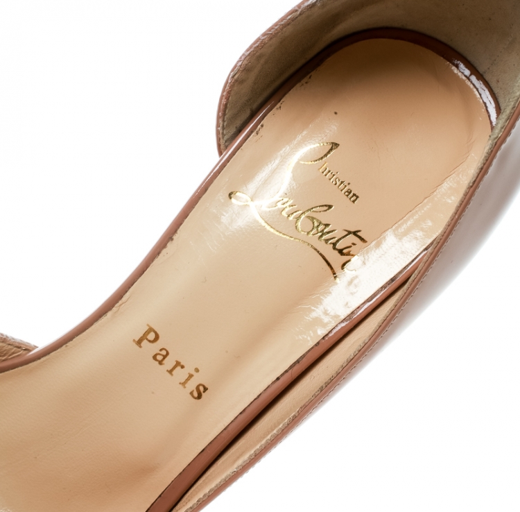 Pre Owned Christian Louboutin Beige Patent Leather Iriza Pointed Toe D'orsay Pumps Size 38