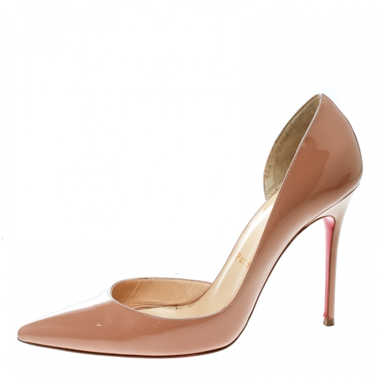 Pre Owned Christian Louboutin Beige Patent Leather Iriza Pointed Toe D'orsay Pumps Size 38