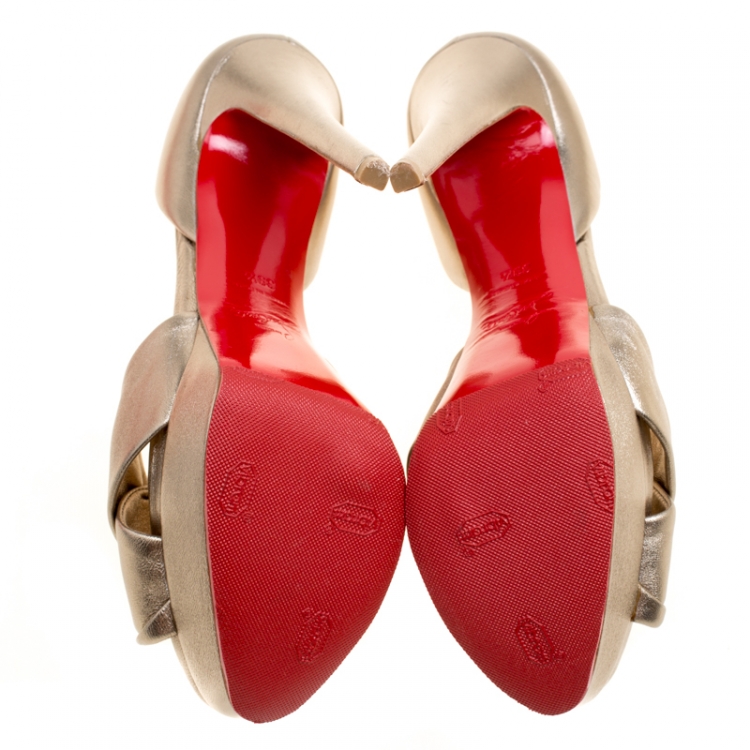 Pre Owned Christian Louboutin Gold Leather Volpi D'orsay Pumps Size 39.5