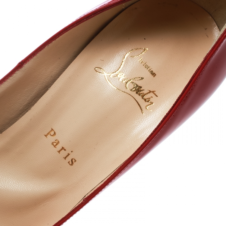 Pre Owned  Christian Louboutin Red Patent Leather Maryl Peep Toe Pumps Size 38