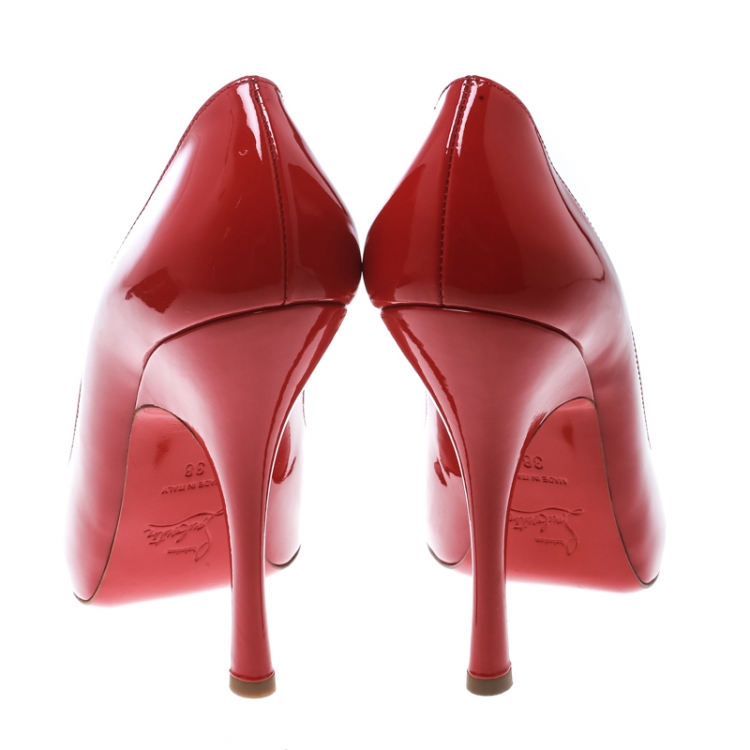Pre Owned  Christian Louboutin Red Patent Leather Maryl Peep Toe Pumps Size 38