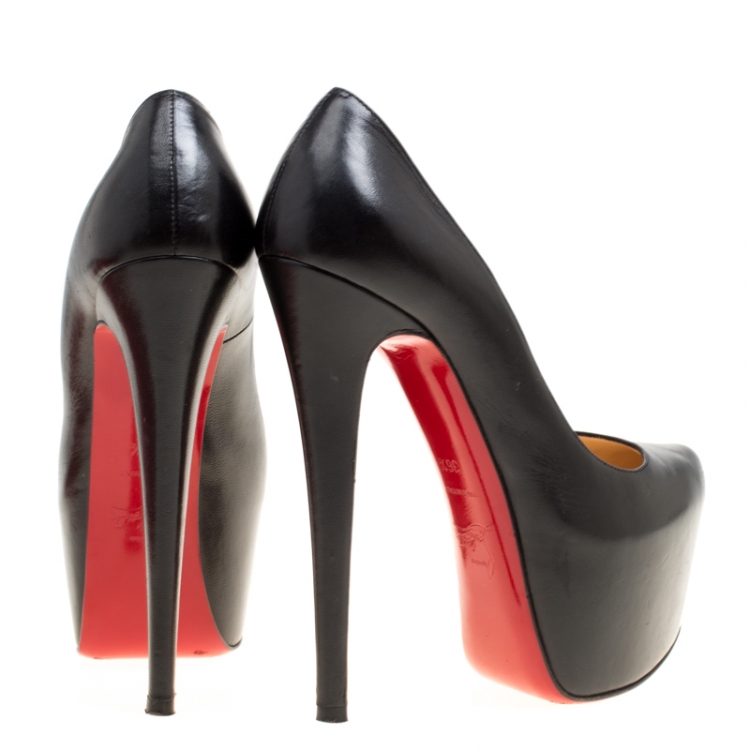 Pre Owned Christian Louboutin Black Leather Daffodile Platform Pumps Size 36.5