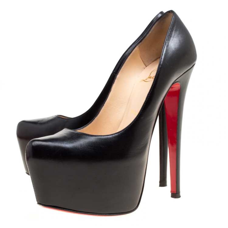 Pre Owned Christian Louboutin Black Leather Daffodile Platform Pumps Size 36.5