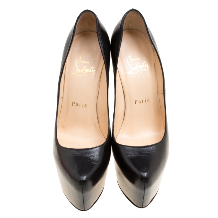 Pre Owned Christian Louboutin Black Leather Daffodile Platform Pumps Size 36.5