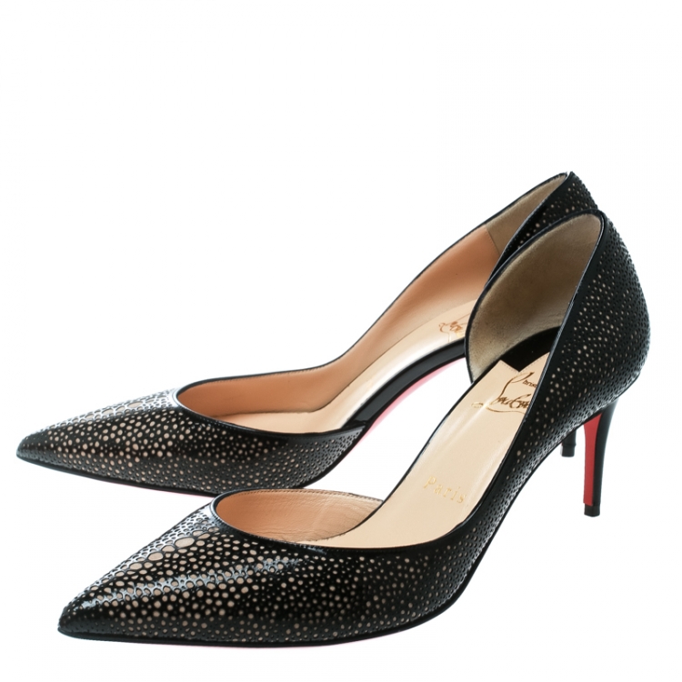 Pre Owned Christian Louboutin Two Tone Laser Cut Patent Leather Galupump Pointed Toe D'orsay Pumps Size 37.5
