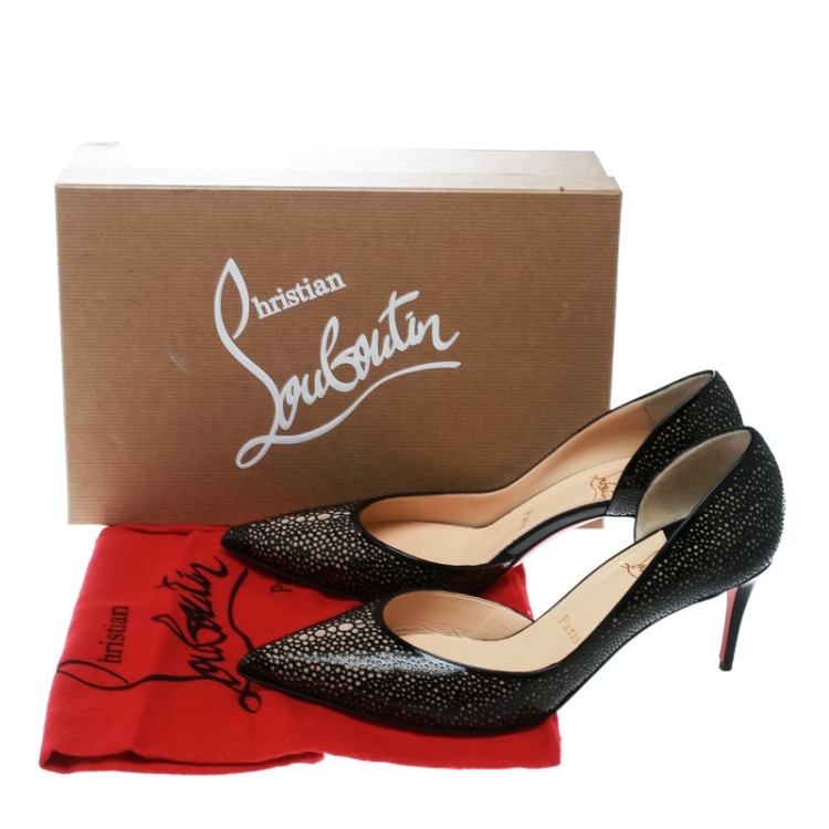 Pre Owned Christian Louboutin Two Tone Laser Cut Patent Leather Galupump Pointed Toe D'orsay Pumps Size 37.5