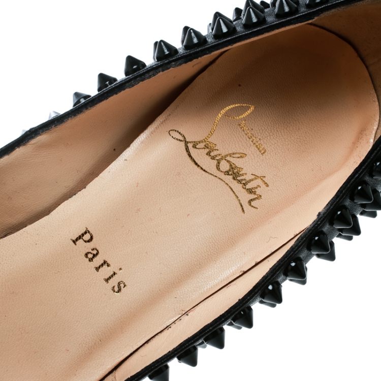 Pre Owned Christian Louboutin Black Leather Yolanda Spikes Peep Toe Pumps Size 36