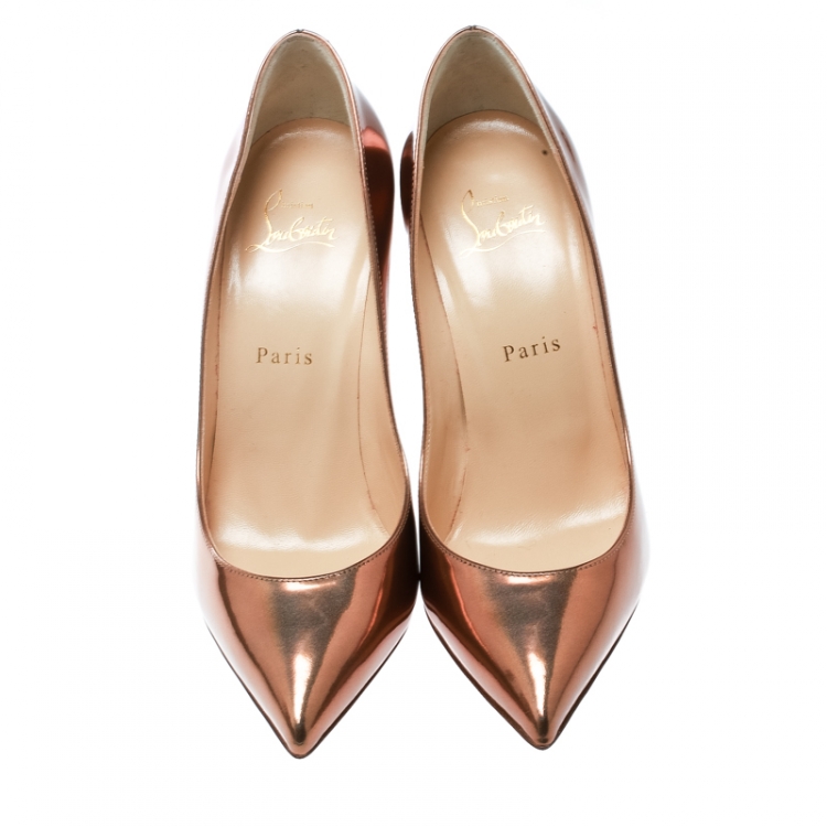 Pre Owned Christian Louboutin Metallic Bronze Leather Pigalle Follies Pointed Toe Pumps Size 38.5