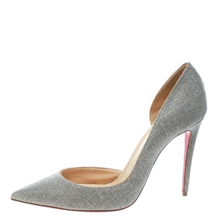 Pre Owned Christian Louboutin Metallic Glitter Lamè Fabric Iriza Pointed Toe D'orsay Pumps Size 39.5