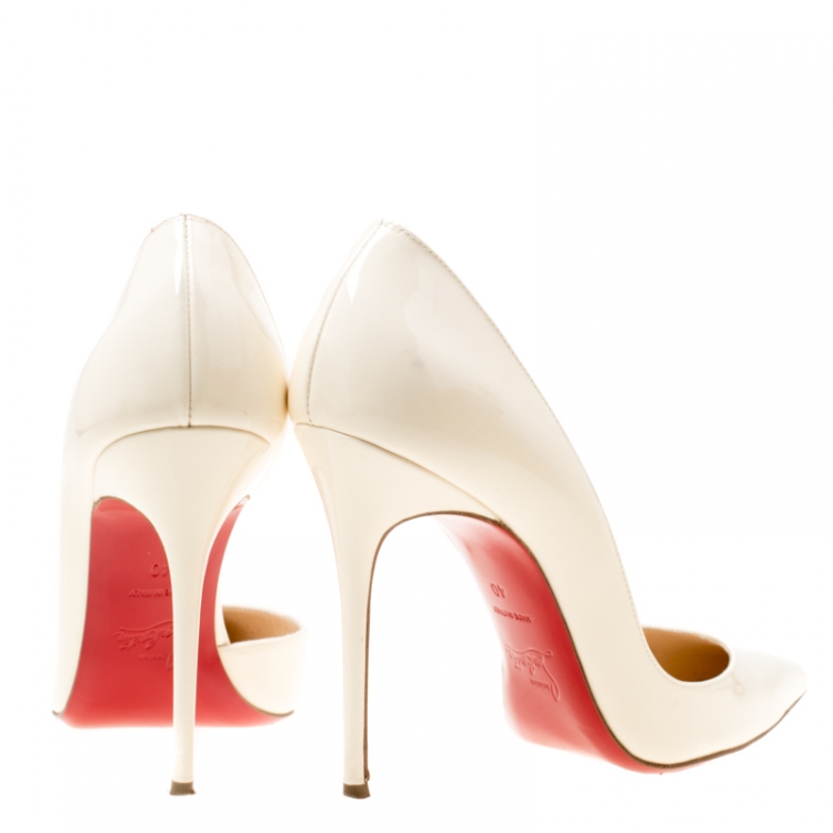 Pre Owned Christian Louboutin Cream Patent Leather Iris half D'orsay Pointed Toe Pumps Size 40