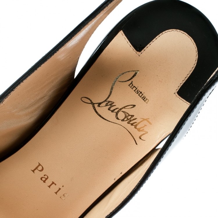 Pre Owned Christian Louboutin Black Patent Leather Allenissima Slingback Sandals Size 38