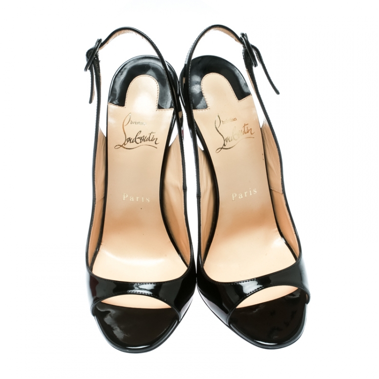 Pre Owned Christian Louboutin Black Patent Leather Allenissima Slingback Sandals Size 38