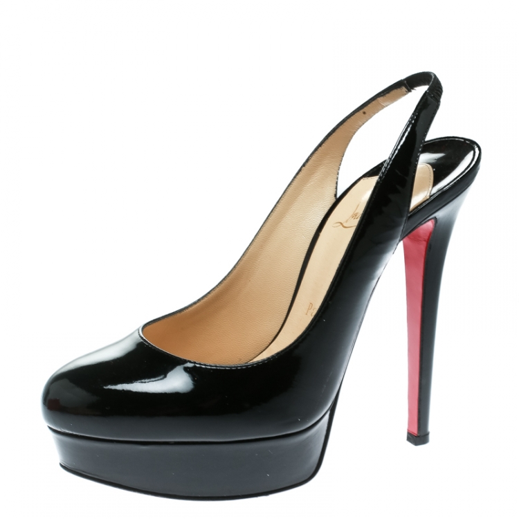Pre Owned Christian Louboutin Black Patent Leather Bianca Platform Slingback Sandals Size 36