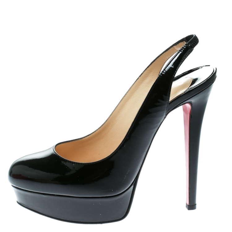 Pre Owned Christian Louboutin Black Patent Leather Bianca Platform Slingback Sandals Size 36