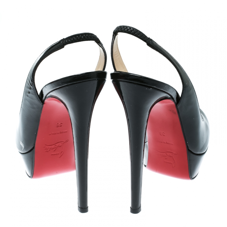 Pre Owned Christian Louboutin Black Patent Leather Bianca Platform Slingback Sandals Size 36