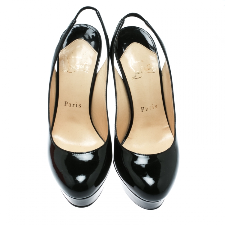 Pre Owned Christian Louboutin Black Patent Leather Bianca Platform Slingback Sandals Size 36