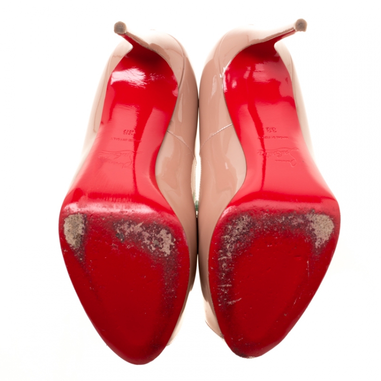 Pre Owned Christian Louboutin Beige Patent New Very Prive Peep Toe Pumps Size 36