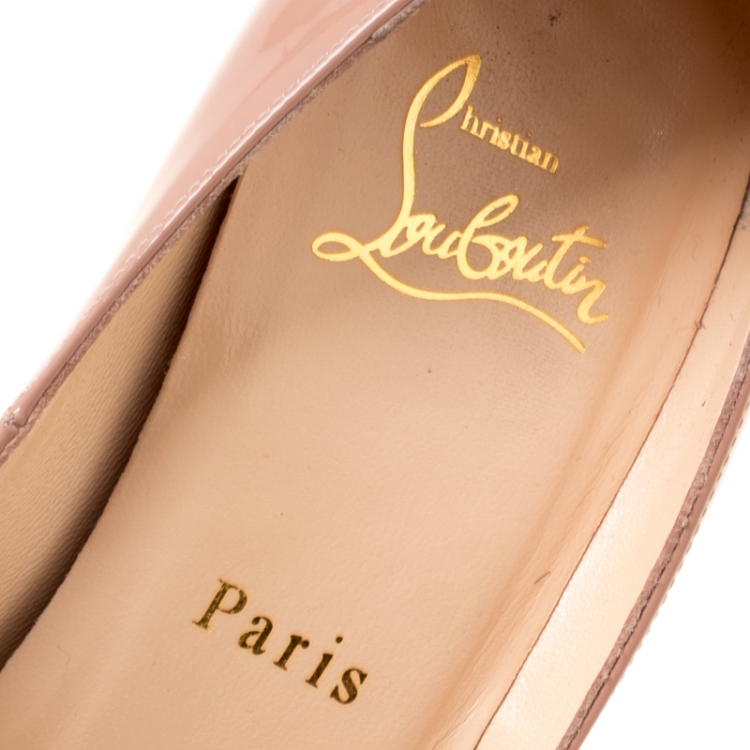 Pre Owned Christian Louboutin Beige Patent New Very Prive Peep Toe Pumps Size 36