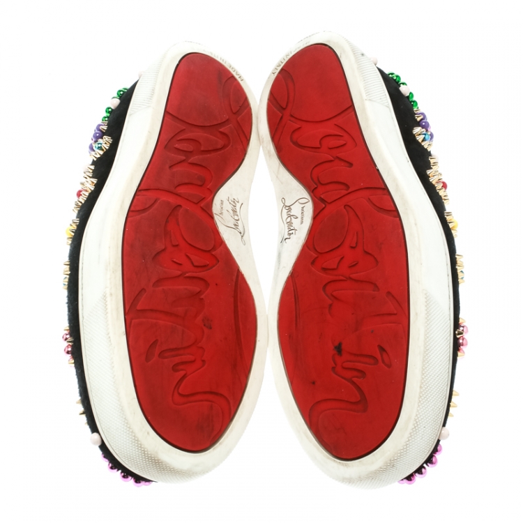 Pre Owned Christian Louboutin Black Embellished Suede Boat Candy Skate Slip On Sneakers Size 39