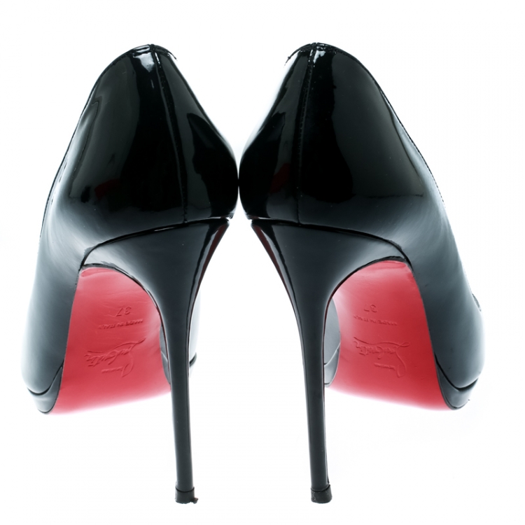 Pre Owned Christian Louboutin Navy Blue Patent Leather Neofilo Platform Pumps Size 37