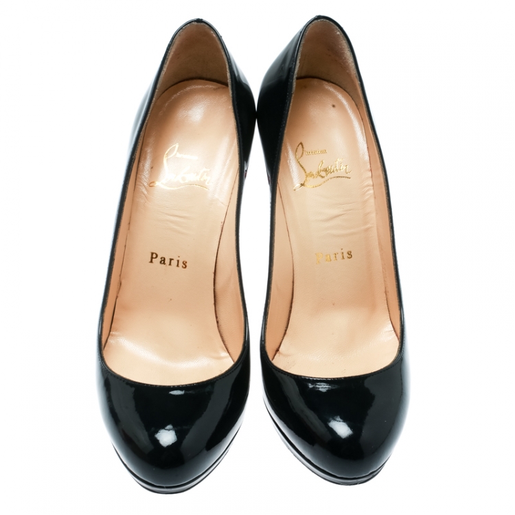 Pre Owned Christian Louboutin Navy Blue Patent Leather Neofilo Platform Pumps Size 37