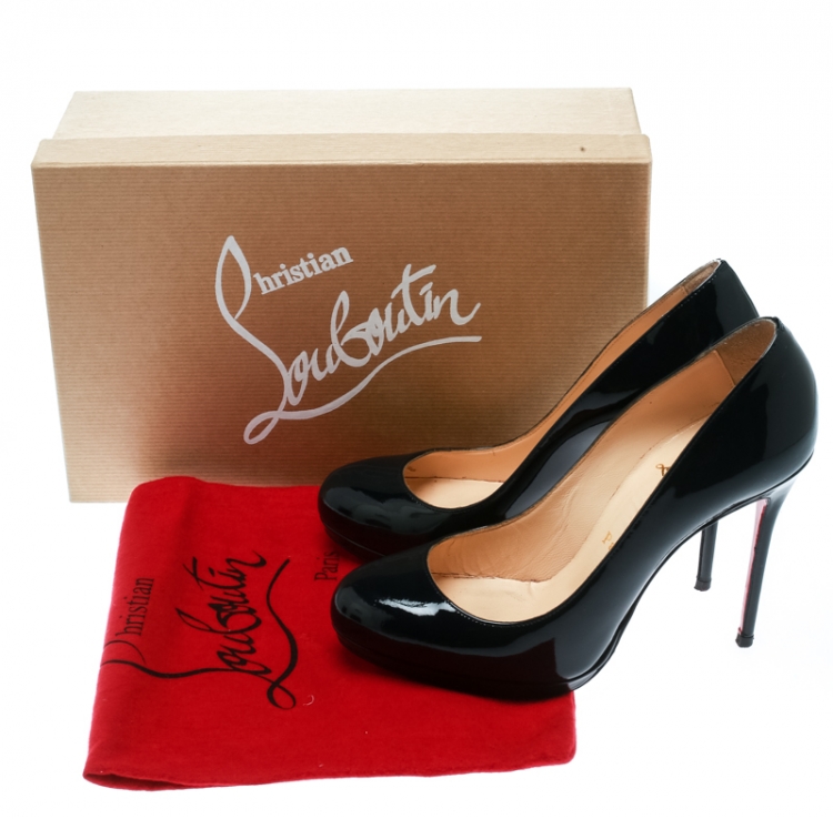 Pre Owned Christian Louboutin Navy Blue Patent Leather Neofilo Platform Pumps Size 37